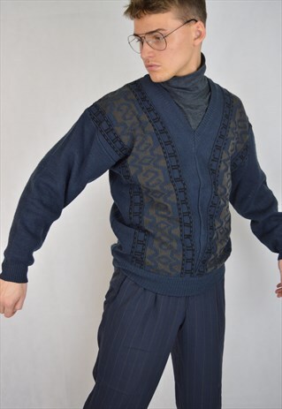 VINTAGE BLUE GRAPHIC KNITTED 80'S SWEATSHIRT