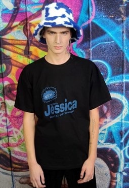 Retro slogan t-shirt raver tee Y2K grunge top in black
