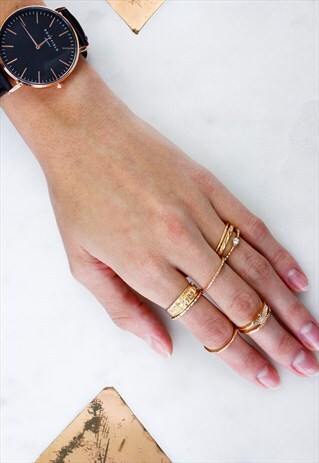 GOLD CARVED DIAMANTE STACK MIDI KNUCKLE COCKTAIL RINGS