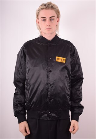 MENS VINTAGE BOMBER JACKET LARGE BLACK 90S