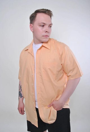 Vintage men orange oversized short sleeve shirt 