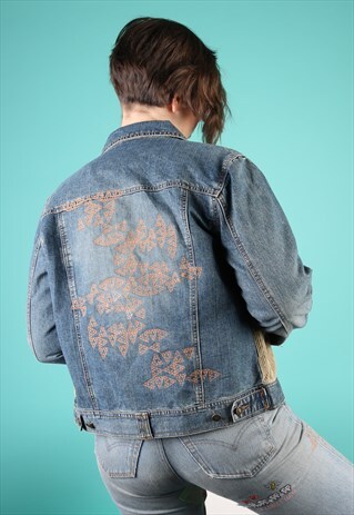VINTAGE REWORKED DENIM JACKET IN BLUE WITH EMBROIDERY