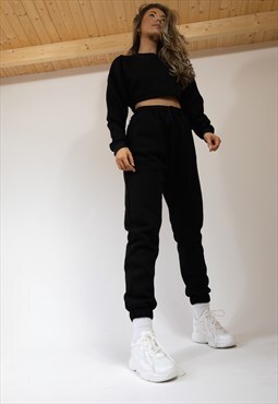 Black Crop Sweatshirt Jumper Loungewear