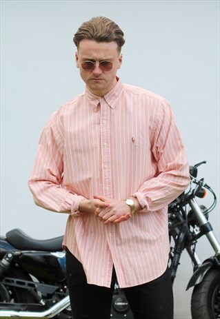RALPH LAUREN USA PASTEL SALMON PENCIL STRIPED SHIRT