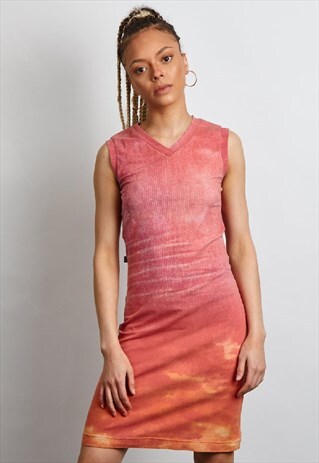RARE VINTAGE 90'S CAVALLI RED ACID WASH MIDI DRESS