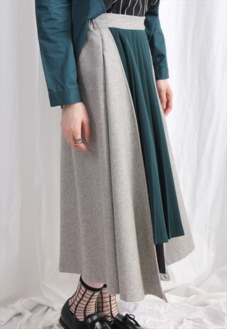 (KOREAN) 2 TONE MIXED CHIFFON PLEATED FABRIC WOOLLY SKIRT