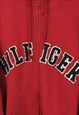 TOMMY HILFIGER 90S CENTRE SPELLOUT MIDDLE LOGO RED HOODIE L