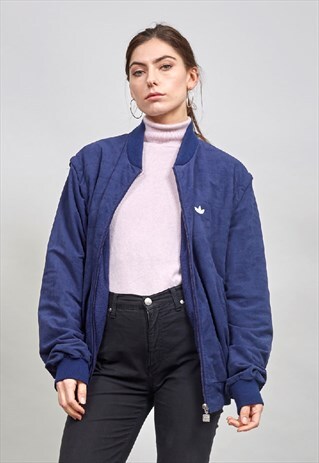 VINTAGE 80'S NAVY BLUE OVERSIZED ADIDAS BOMBER JACKET