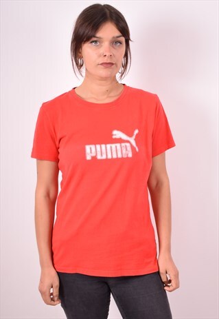 PUMA WOMENS VINTAGE T-SHIRT TOP LARGE RED 90S