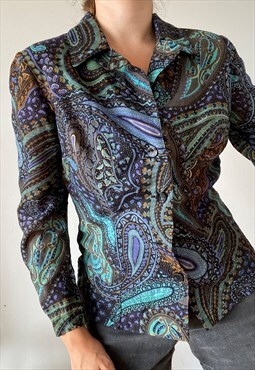Vintage 80s Mod Boho paisley print Boheme blouse top blazer