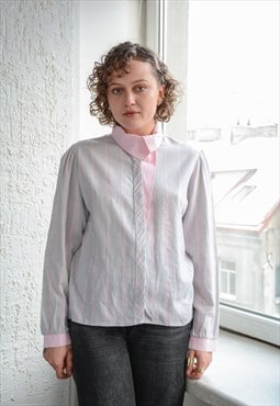 Vintage 70's Grey/Pink Striped Pastel Blouse