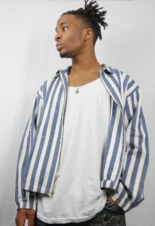 RARE STRIPED BLUE AND WHITE WASHED TONE JACKET