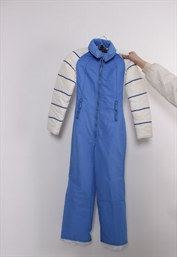 80s one piece ski suit, vintage blue ski jumpsuit, retro