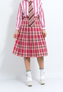 Vintage midi preppy skirt in plaid pleated grunge schoolgirl