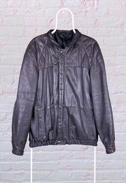 Vintage Genuine Leather Jacket Grey Made in Italy Medium