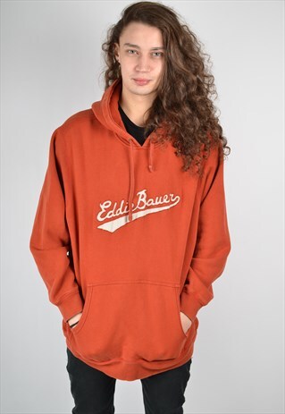 VINTAGE EDDIE BAUER HOODIE SPELL OUT ORANGE
