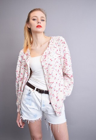 90'S OPEN FRONT MOD OVERSIZED BOBBLE KNITTED JACKET TOP