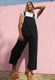 BLACK LONG DUNGAREE OVERALLS