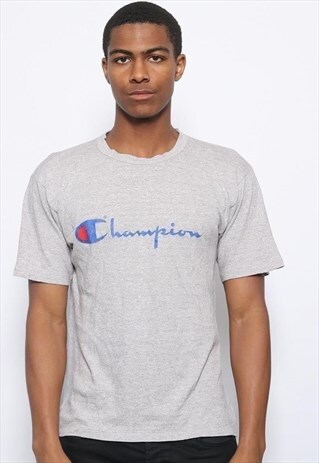 VINTAGE CHAMPION BIG LOGO SPELLOUT T-SHIRT GREY