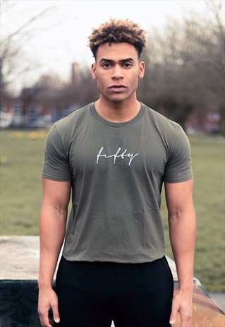 SCRIBBLE TEXT LOGO GRAPHIC T-SHIRT - KHAKI GREEN