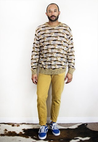 90S ITALIAN SKATER LUXURY BROKEN STRIPE MARLED SWEATER
