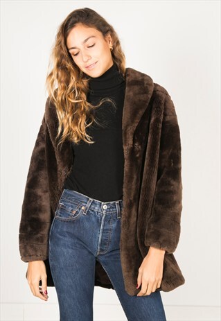 VINTAGE 80S FAUX FUR COAT / R0121