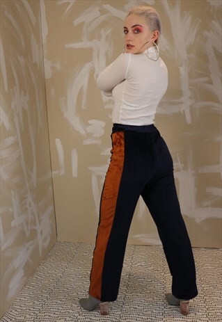 CONTRAST STRIPE VELOUR TROUSERS IN BLUE