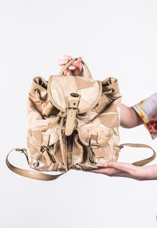 VINTAGE BEIGE LEATHER PATCHWORK RUCKSACK