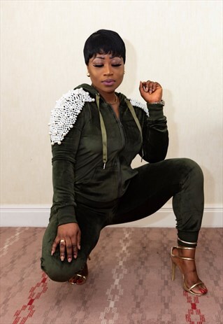 HEAVY PEARL COORD SET IN KHAKI