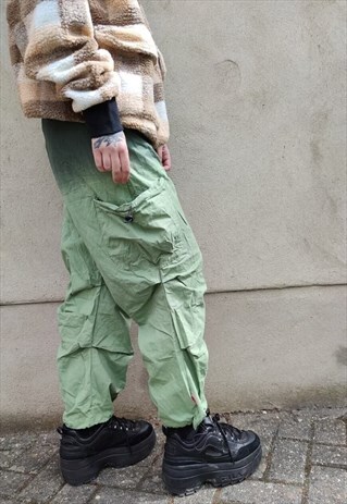 Gradient parachute joggers beam Cargo overalls faded green