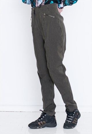 VINTAGE BROWN HIGH WAIST STRIPED RETRO BOTTOM TROUSERS