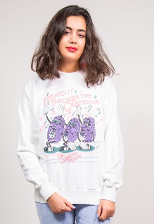 VINTAGE 80'S THE CALIFORNIA RAISINS WHITE SWEATSHIRT JUMPER