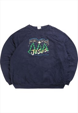 Vintage  Lee Sweatshirt Jesus Crewneck Navy Blue XLarge
