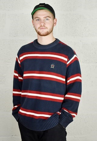 VINTAGE 90S TOMMY HILFIGER DECKCHAIR STRIPED KNITTED JUMPER