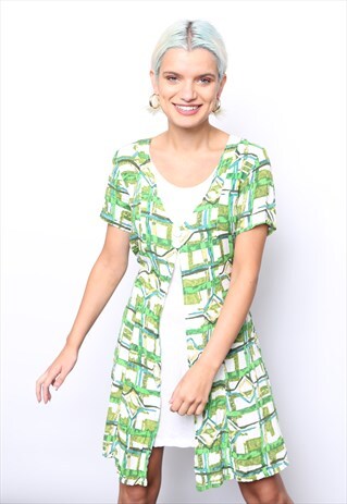 VINTAGE 90S GREEN CHECK PRINT MINI DRESS