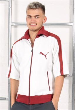 Vintage Puma Track Jacket in White Short Sleeves Medium