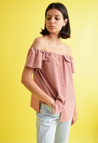 90'S BOHO CUSTOMIZED OFF-SHOULDER BESPOKE BLOUSE TOP