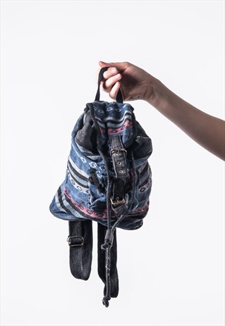 VINTAGE NAVY BLUE PATTERNED RUCKSACK