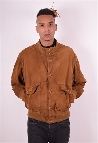 MENS VINTAGE SUEDE BOMBER JACKET XL BROWN 90S