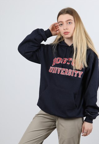 VINTAGE CHAMPION MEDIUM NAVY COLLEGE PRINT HOODIE