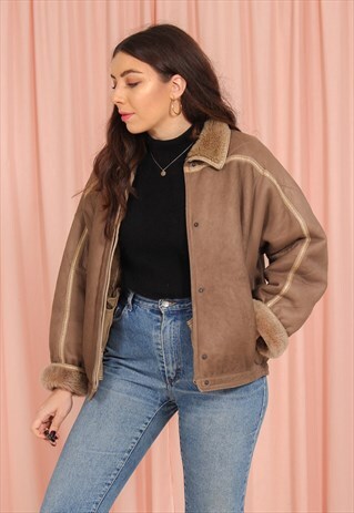 VINTAGE 70S BOMBER JACKET IN BROWN SHEARLING
