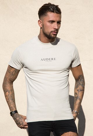 BEIGE T-SHIRT BLACK PRINT