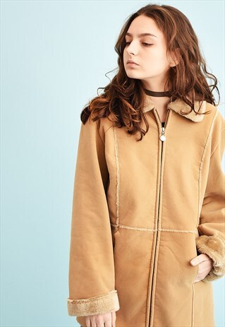 VINTAGE Y2K RETRO FAUX FUR DETAILED SHERPA COAT IN BROWN