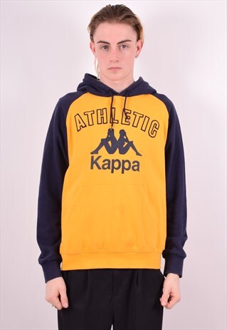 KAPPA MENS VINTAGE HOODIE JUMPER MEDIUM YELLOW 90S