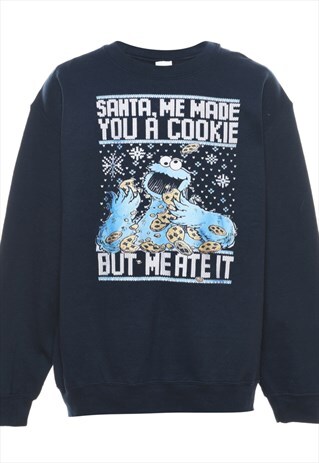 Vintage Beyond Retro Navy Cookie Monster Design Christmas Sw