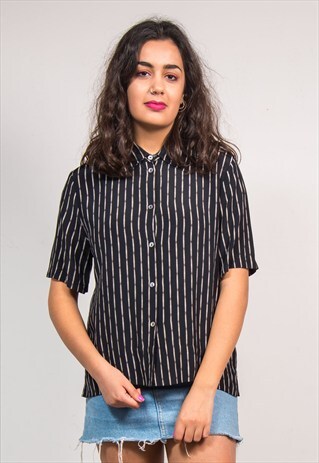 VINTAGE 90'S BLACK STRIPED BLOUSE SHIRT
