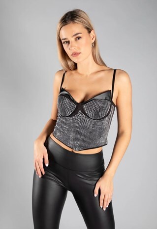 JUSTYOUROUTFIT BLACK DIAMONTE PU CROP TOP
