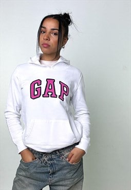 White 90s GAP Spellout Hoodie Sweatshirt