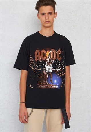 90S VINTAGE BLACK ACDC LOGO CREW NECK T-SHIRT