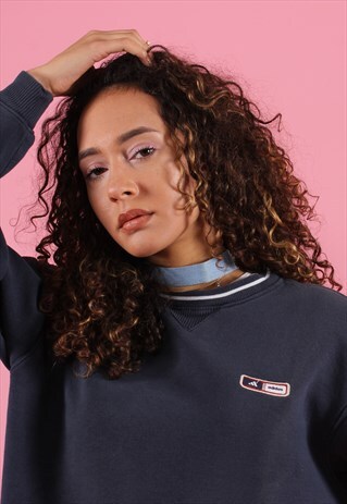 NAVY ADIDAS EMBROIDERED SWEATSHIRT